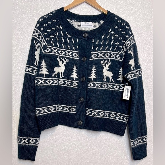 NWT Old Navy Deer Holiday Cardigan Navy Size Medium - Picture 1 of 7